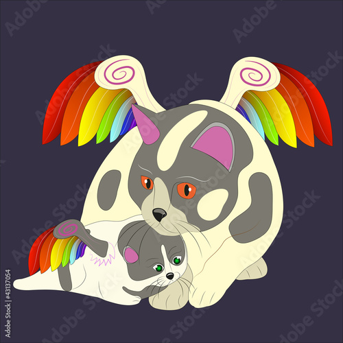 Cat and kitten with wings.