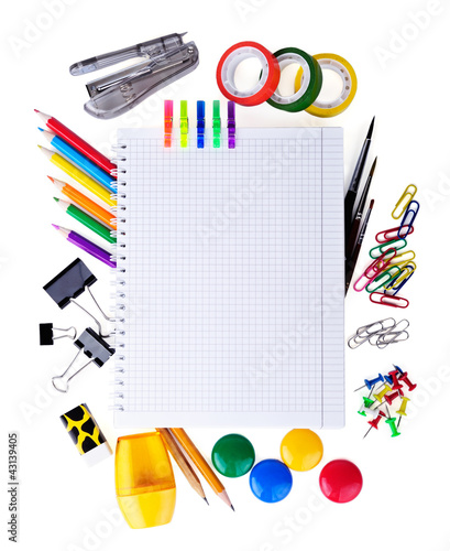 School education supplies items isolated on a white background