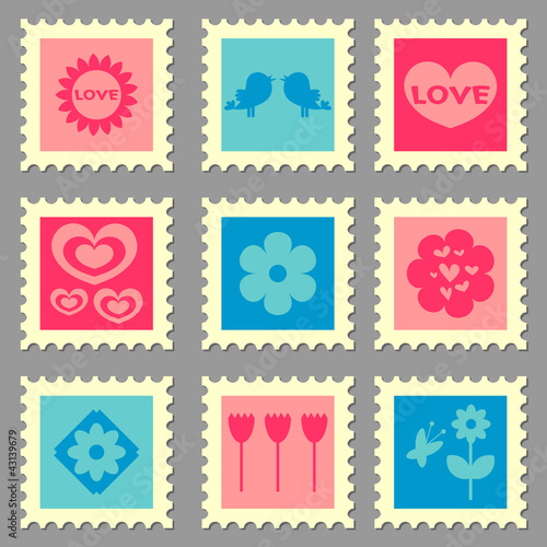 Cute romantic love stamps set