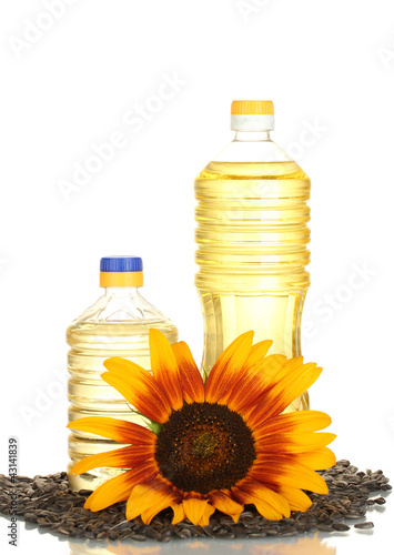 sunflower oil in a plastic bottles isolated on white background