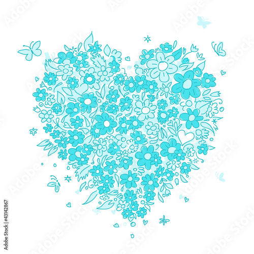 Sketch of floral heart shape for your design