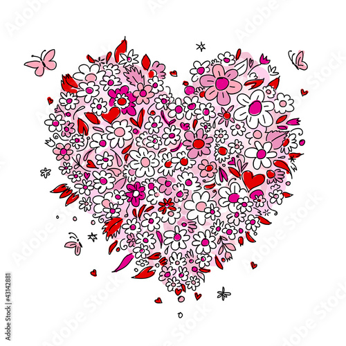 Sketch of floral heart shape for your design