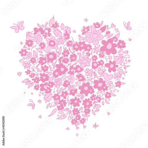 Sketch of floral heart shape for your design