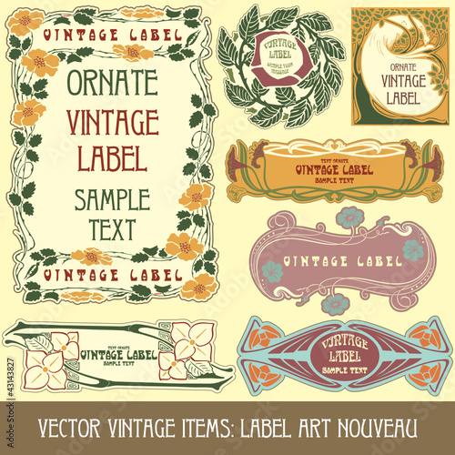 vector vintage items: label art nouveau