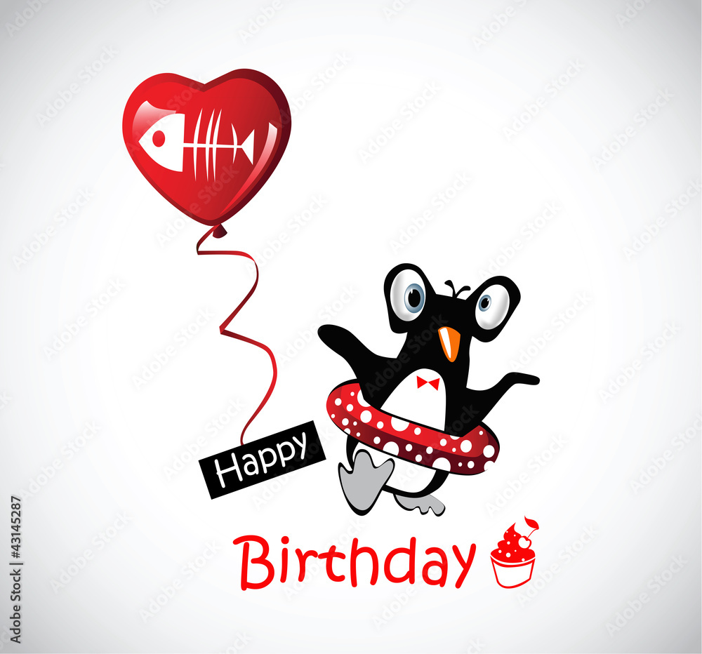 Obraz premium Happy Birthday Card funny penguins