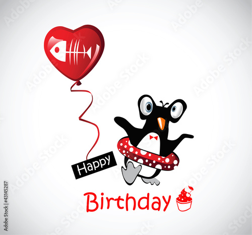 Happy Birthday Card funny penguins