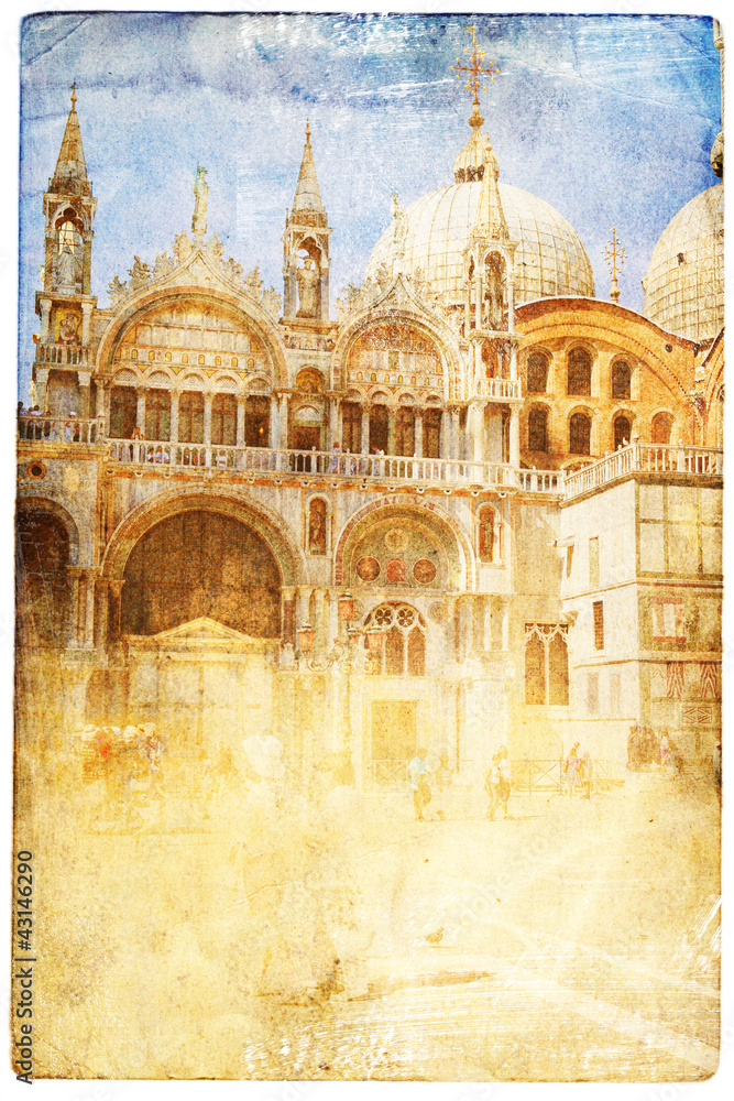 views of Venice in vintage style, like postcards
