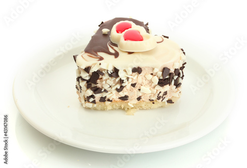 Wallpaper Mural sweet cake with chocolate on plate isolated on white Torontodigital.ca