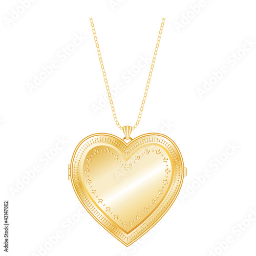 Vintage Engraved Gold Heart Locket, chain necklace