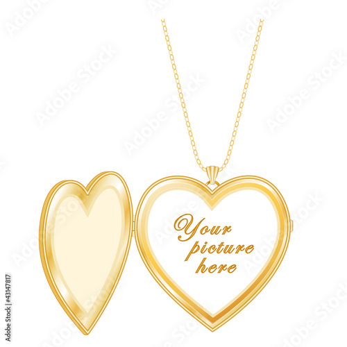 Vintage Gold Heart Locket, chain necklace, copy space