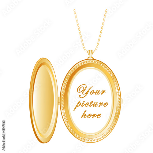 Vintage Oval Gold Locket with copy space, necklace chain