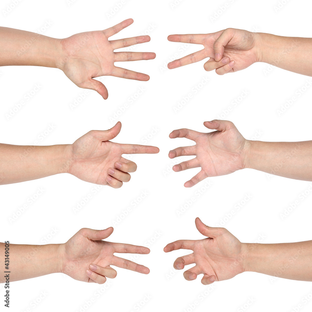 Set of gesturing hands isolated on white background