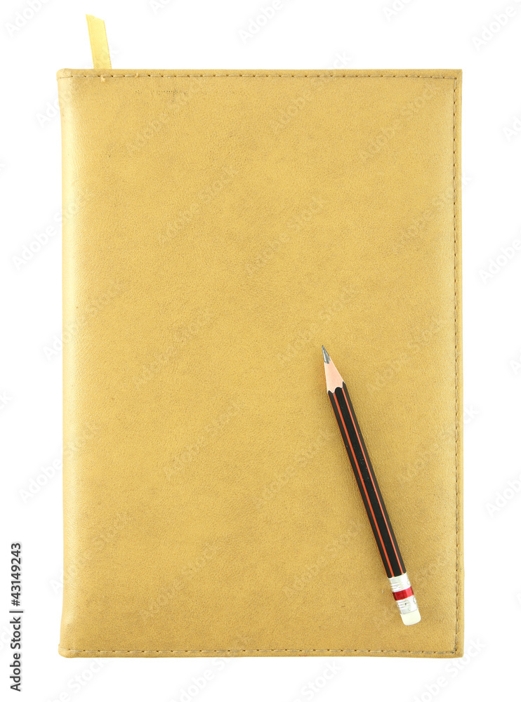 yellow leather notebook and pencil isolated on white yellow leather notebook and pencil isolated on white
