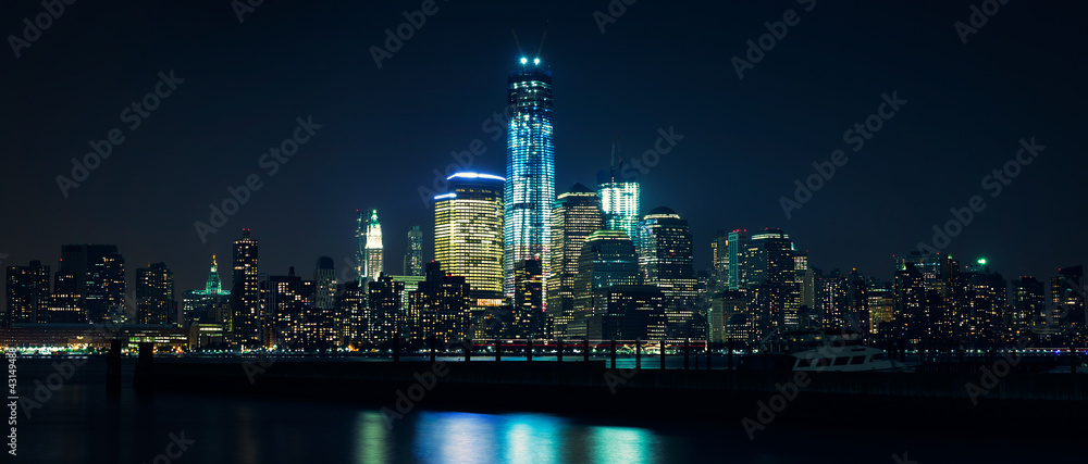Lower Manhattan from Hudson river at night
