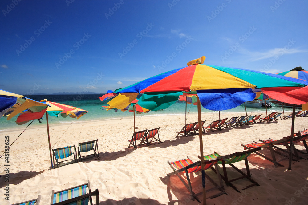 Beach Chair and Colorful Beach Umbrella