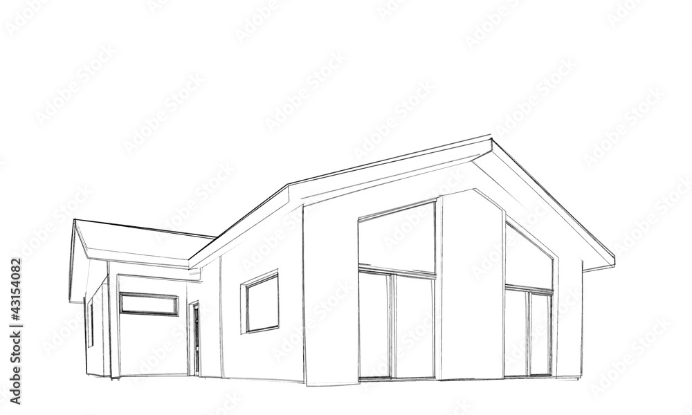 Sketch of modern house, bungalow – single object Sketch of modern house, bungalow – single object