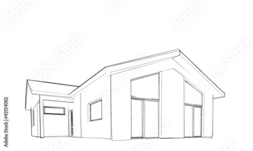 Sketch of modern house, bungalow – single object