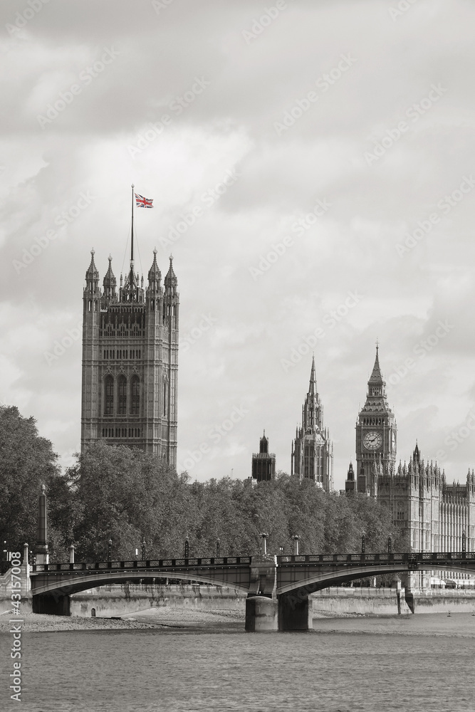 London skyline, Westminster Palace, Big Ben and Victoria Tower