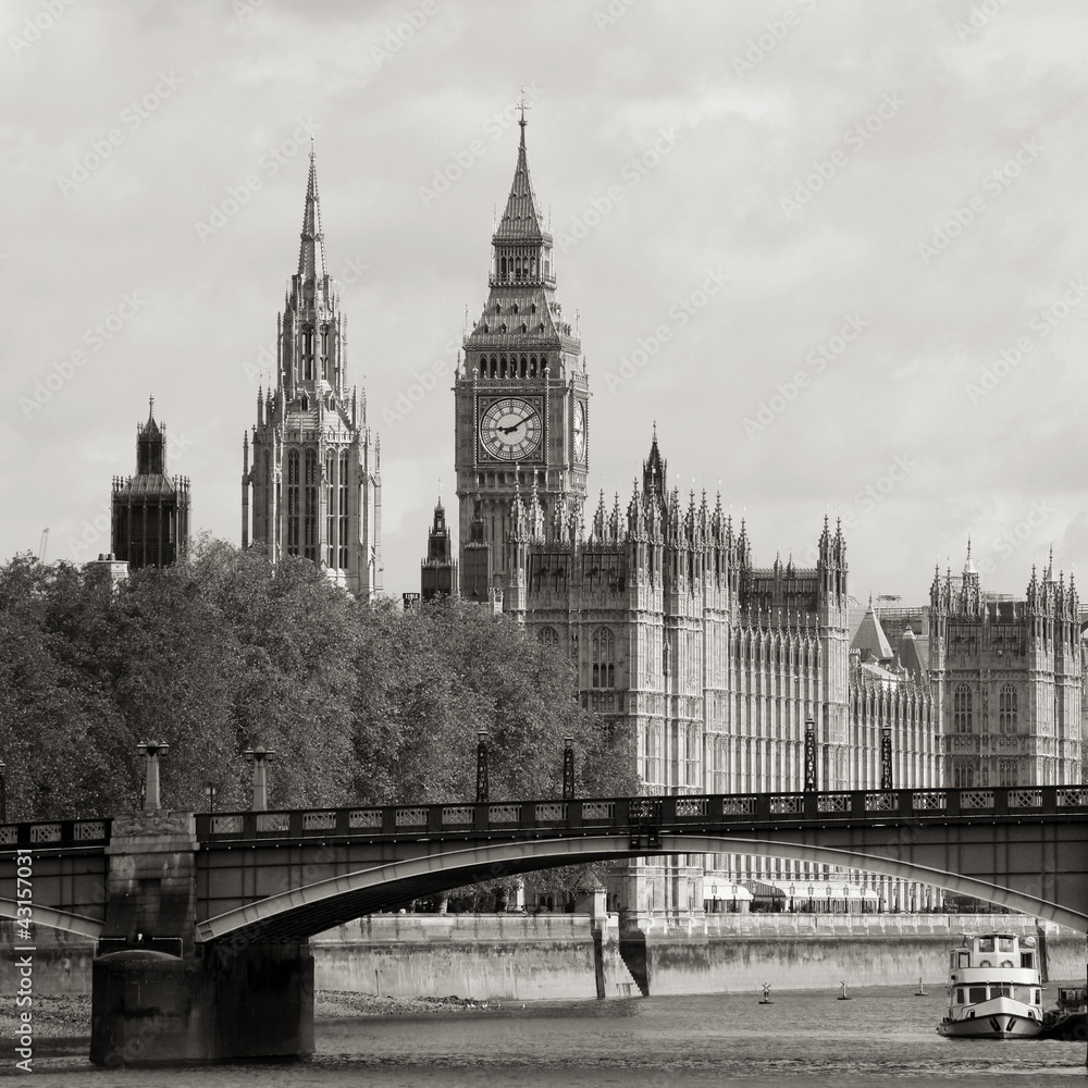 London skyline, Westminster Palace, Big Ben and Victoria Tower