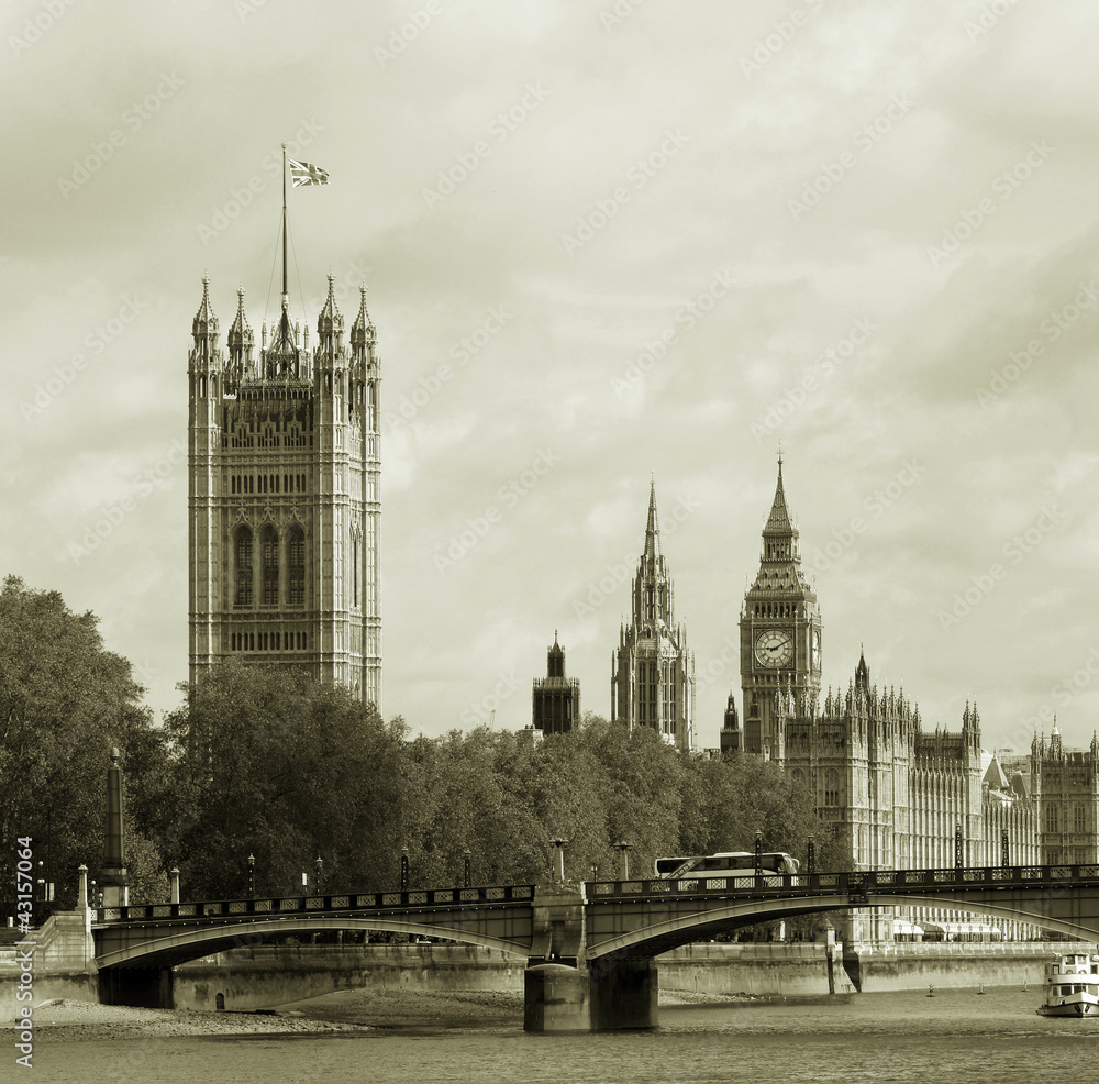 London skyline, Westminster Palace, Big Ben and Victoria Tower