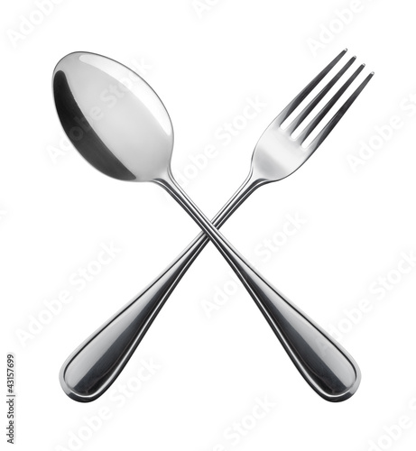 Flatware on white background. Fork and spoon.