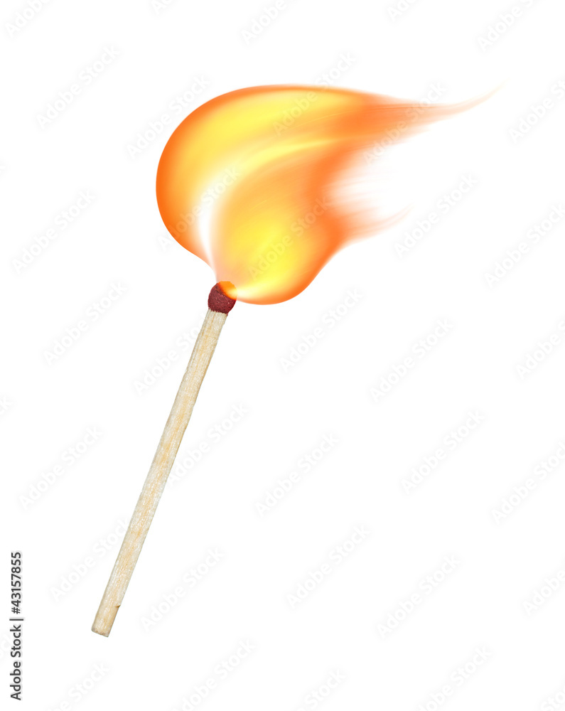 burning match on a white background burning match on a white background