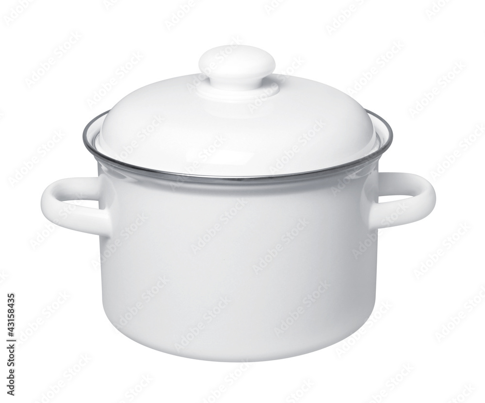 Enameled Saucepan on white background Enameled Saucepan on white background