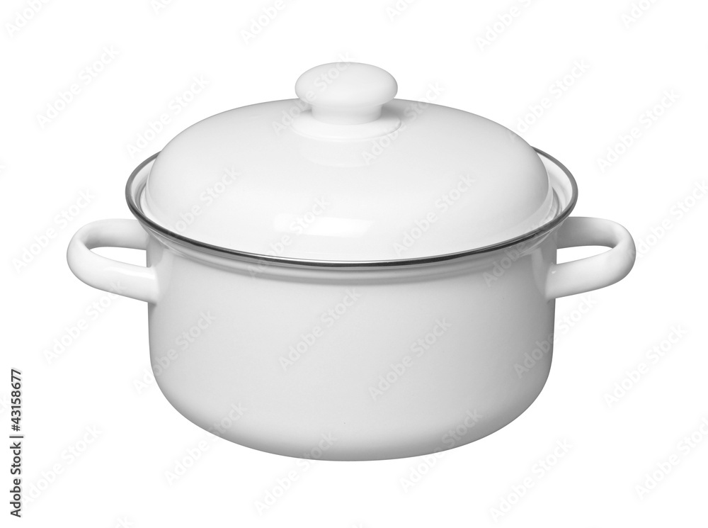Enameled Saucepan on white background Enameled Saucepan on white background