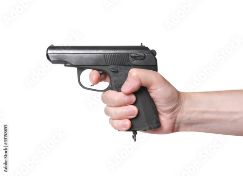 Shooting from gun on white background