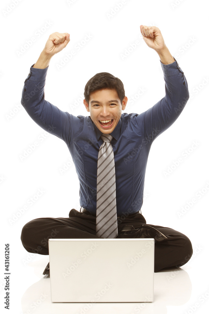 Excited Man in Front of Laptop