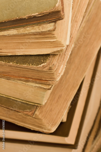 Close-up of a stack of old books