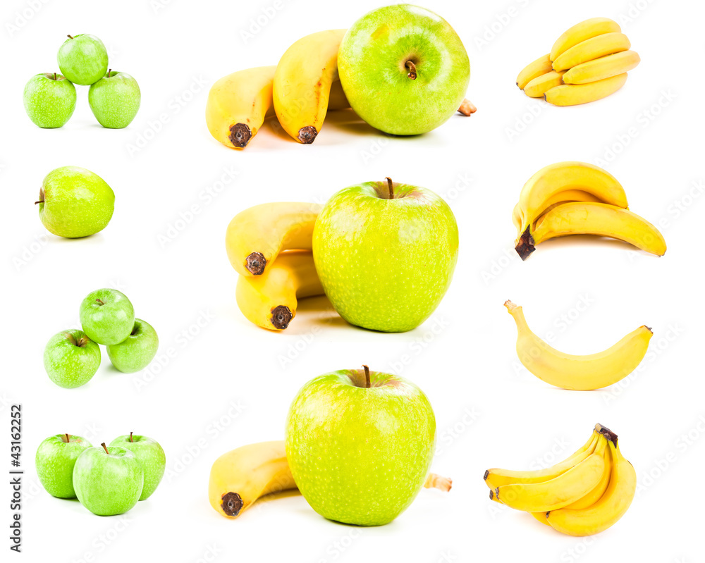 set of bananas and apples isolated set of bananas and apples isolated