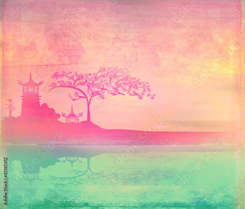 Obraz namalowany azjatycki krajobraz