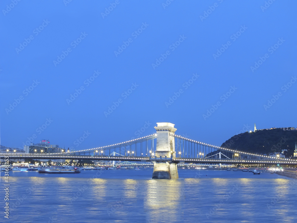The Chain Bridge in Hungary at night
