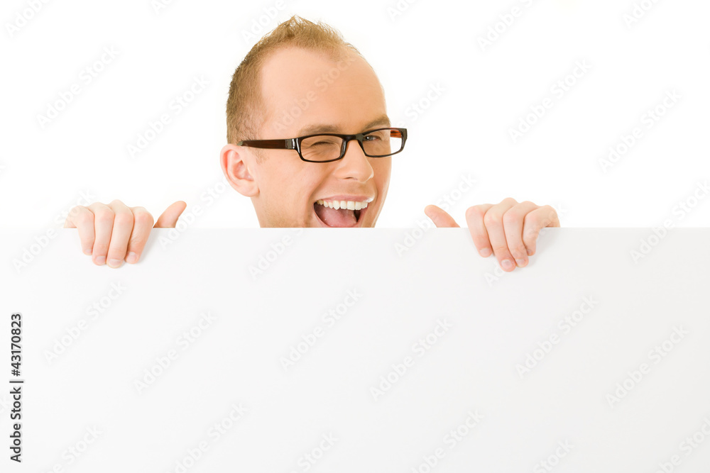 businessman holding a white billboard businessman holding a white billboard