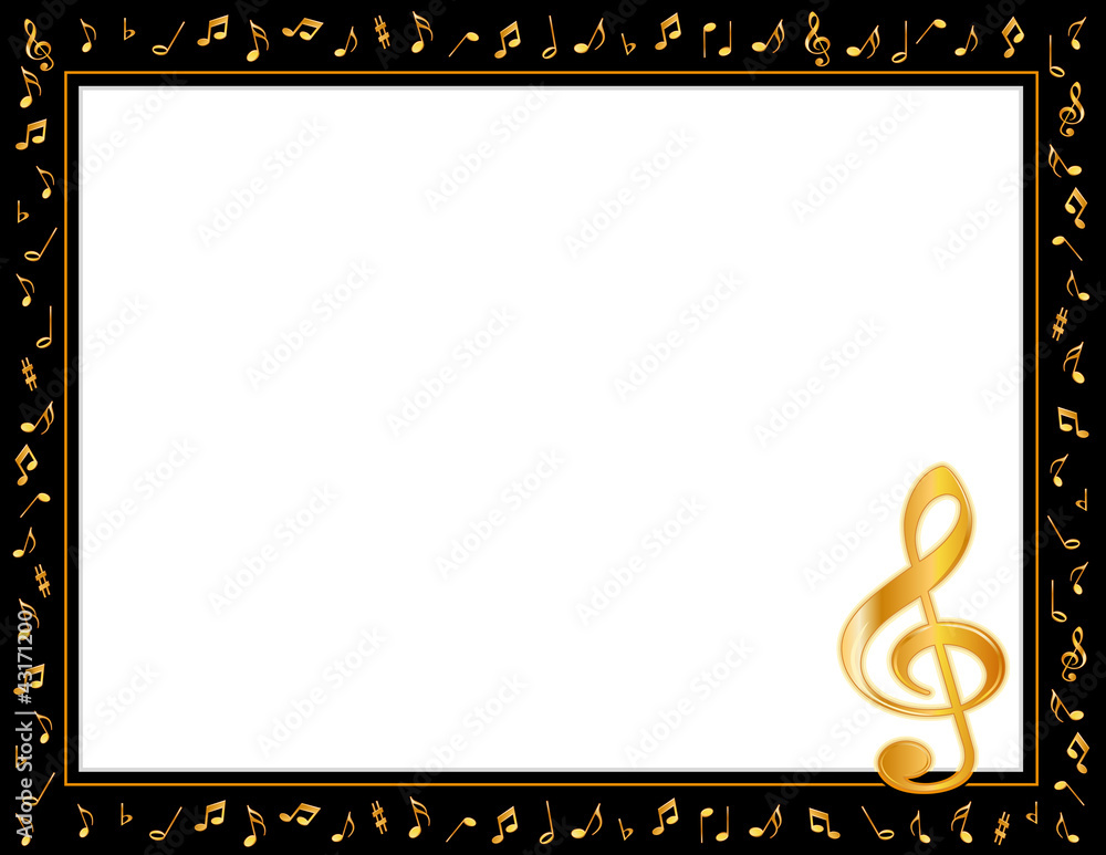 Fototapeta premium Music Poster, gold notes, copy space for concerts, performances