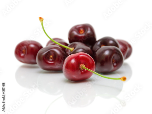 ripe cherry closeup on white background