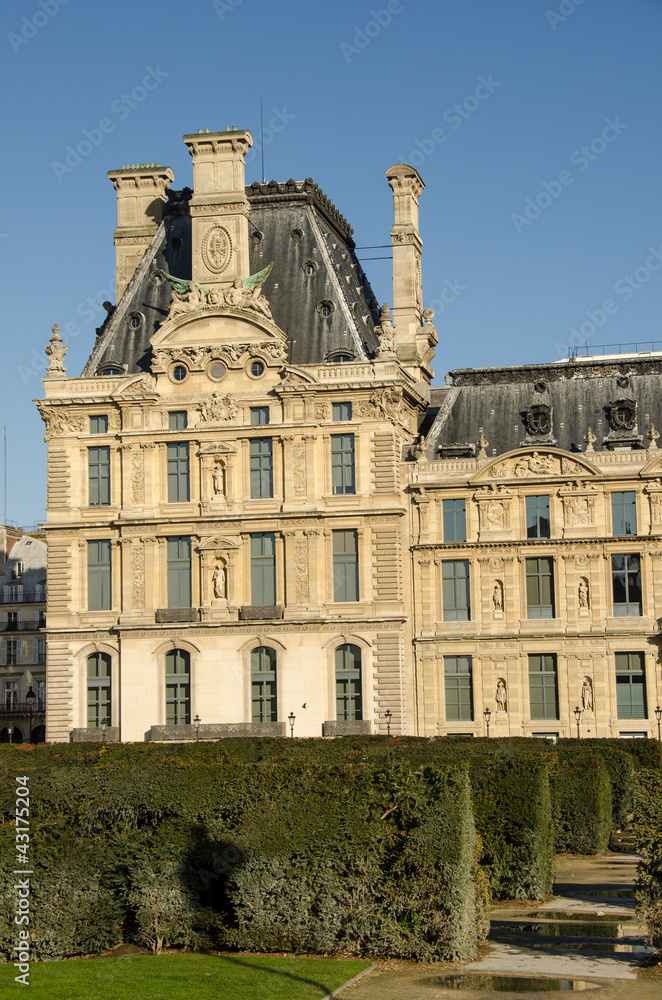 Beautiful view of Louvre palace, Tuileries garden side, Paris, F