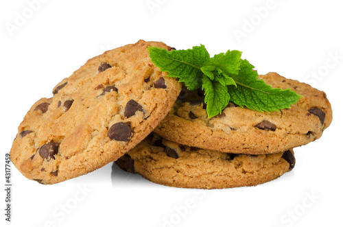 Chocolate cookies with mint leaves photo