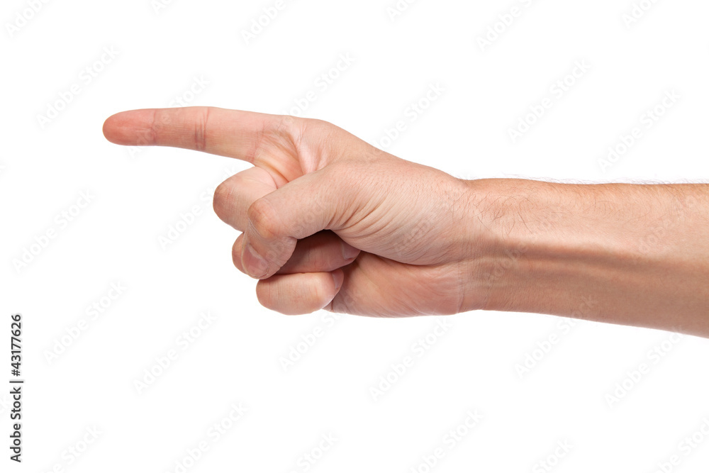 Man index finger on a white background Man index finger on a white background
