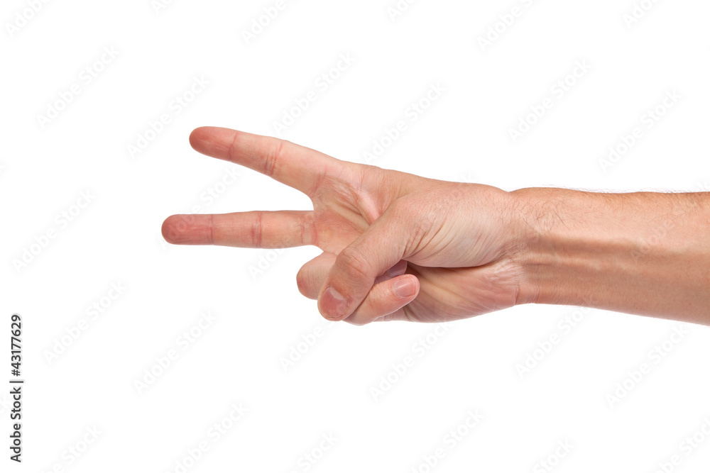 Hand gesture number four closeup isolated on white Hand gesture number four closeup isolated on white