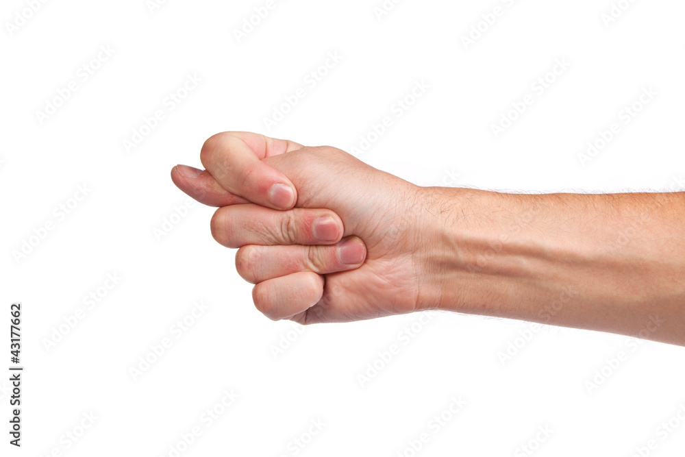 Hand is showing a fig sign isolated on white Hand is showing a fig sign isolated on white