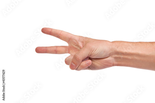 Hand gesture number four closeup isolated on white