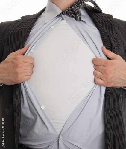 Canvas Print Cropped view of frustrated business man tearing off his shirt