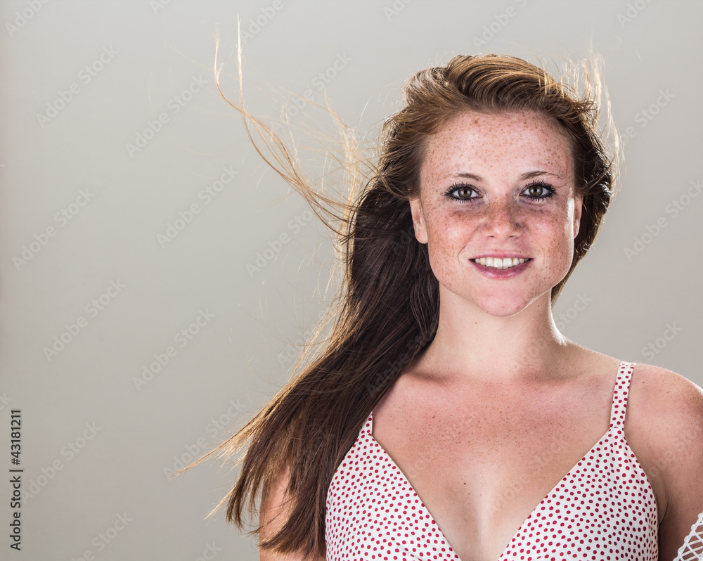 Beautiful sensual girl, with windy hair