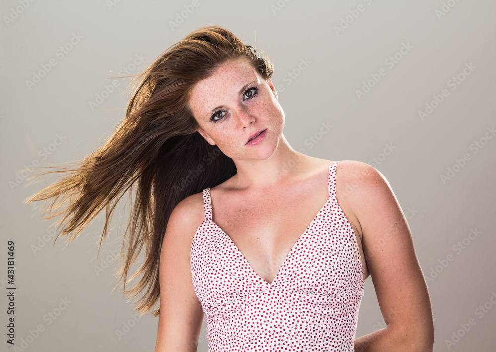 Beautiful sensual girl, with windy hair