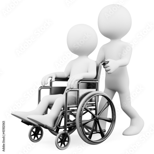 3D white people. Helping a handicapped