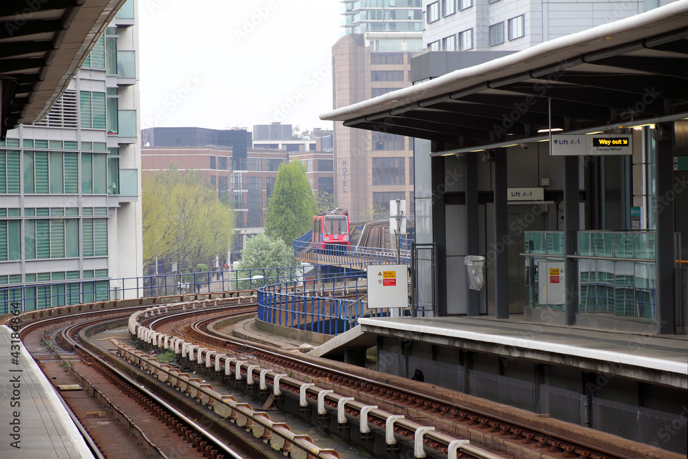 A Docklands Light Rail station in new London City A Docklands Light Rail station in new London City