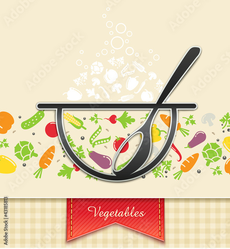 plate with vegetable, food background vector illustration