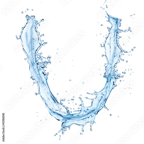 Water splashes letter isolated on white background